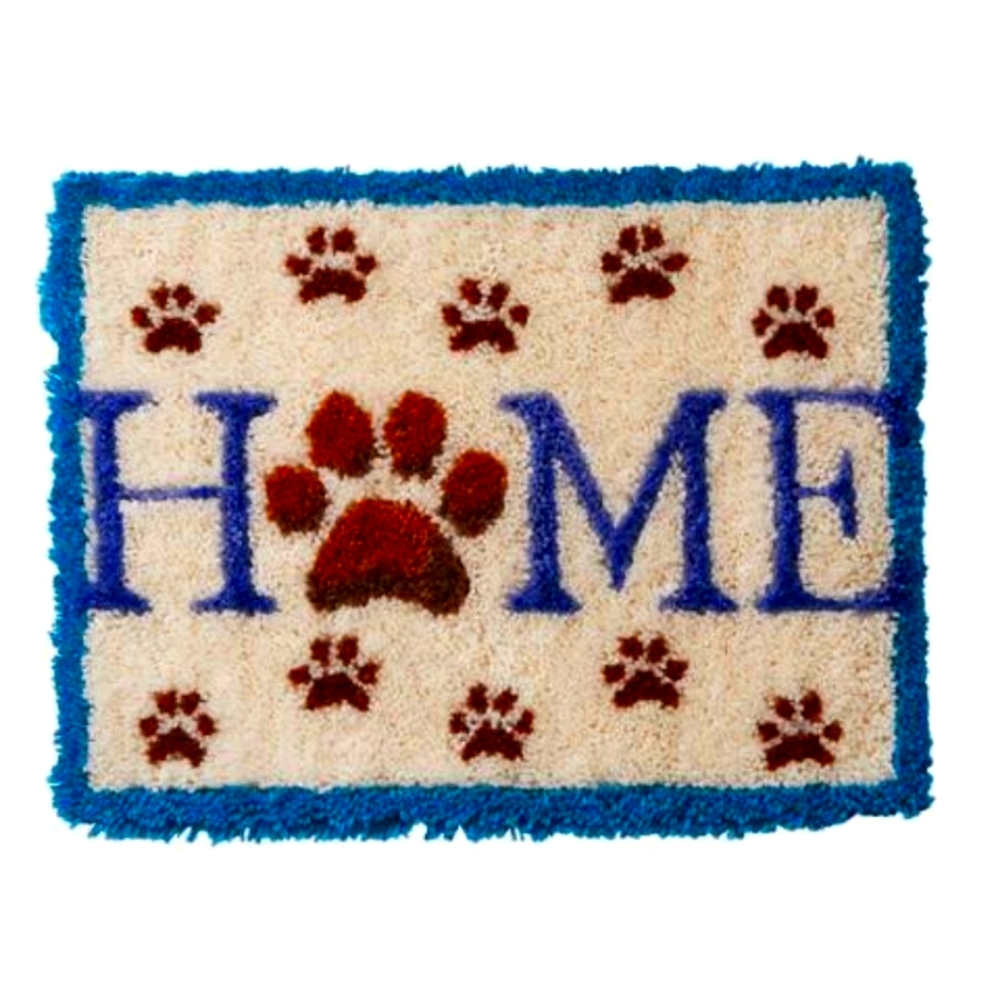 Completed Herrschner Decorative Latch Hook Rug  - Paws